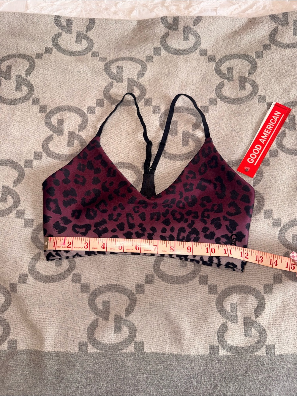 NWT Good American Burgundy Leopard Bralette Sports Bra - Picture 4 of 10